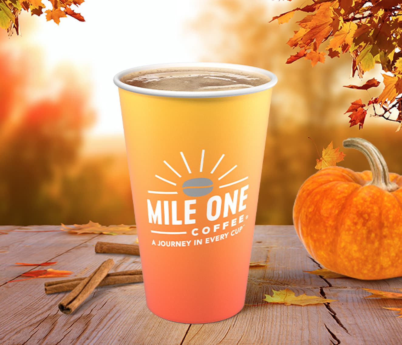 Pumpkin Spice Mile One Coffee on a table