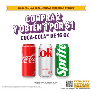 COMPRA 2 Y OBTEN 1 POR $1 COCA-COLA DE 16 OZ.